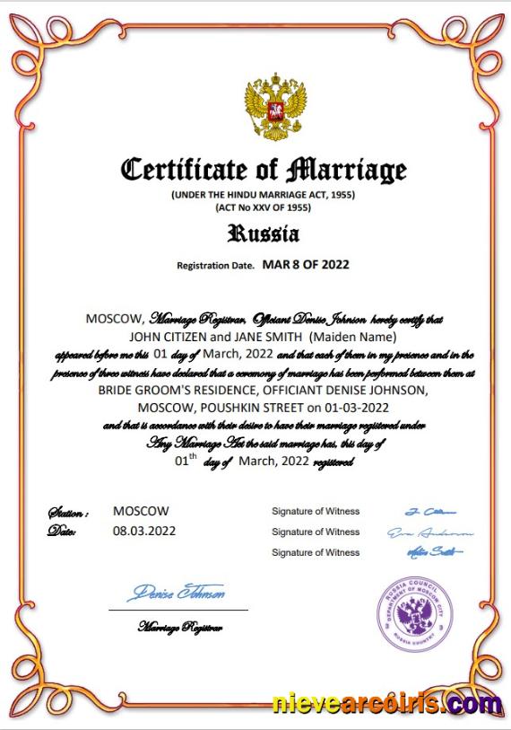 Russia marriage certificate